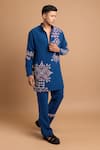 Buy_Rohit Doshi_Blue Embroidery, Beads Geometric Kurta _at_Aza_Fashions