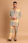 Buy_Rohit Doshi_Multi Color Cotton, Crepe, Rayon Houndstooth Print Kurta _at_Aza_Fashions