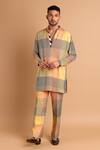 Buy_Rohit Doshi_Multi Color Cotton, Crepe, Rayon Houndstooth Print Kurta _Online_at_Aza_Fashions