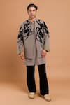 Buy_Rohit Doshi_Gray Polyester, Crepe Abstract Embroidered Poly Kurta _Online_at_Aza_Fashions