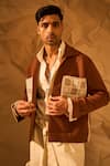 Buy_Rohit Doshi_Brown Patchwork Checks Embroidered Jacket _Online_at_Aza_Fashions