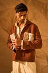 Buy_Rohit Doshi_Brown Patchwork Checks Embroidered Jacket _at_Aza_Fashions