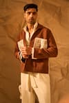 Rohit Doshi_Brown Patchwork Checks Embroidered Jacket _at_Aza_Fashions