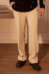 Rohit Doshi_Beige Polyester, Twill Striped Pant _Online_at_Aza_Fashions