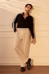 Buy_Rohit Doshi_Beige Polyester, Twill Striped Pant _at_Aza_Fashions