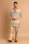 Buy_Rohit Doshi_Multi Color Cotton, Crepe, Rayon Houndstooth Checkered Print Trouser _at_Aza_Fashions