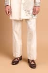 Rohit Doshi_Off White Cotton, Crepe, Rayon Floral And Pearl Embroidered Pant _Online_at_Aza_Fashions