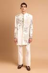 Buy_Rohit Doshi_Off White Cotton, Crepe, Rayon Floral And Pearl Embroidered Pant _at_Aza_Fashions