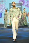 Buy_Mahima Mahajan_Green Linen, Satin Aazim Pintuck Floral Printed Jacket Shirt And Trouser Set 