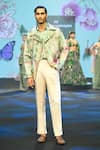 Mahima Mahajan_Green Linen, Satin Aban Print Jacket _at_Aza_Fashions