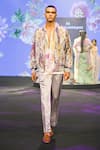 Mahima Mahajan_Purple Satin, Organza, Linen Aashir Quilted Floral Jacket Trouser Set _Online_at_Aza_Fashions