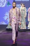 Buy_Mahima Mahajan_Purple Satin, Organza, Linen Aashir Quilted Floral Jacket Trouser Set _Online_at_Aza_Fashions