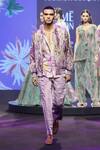Mahima Mahajan_Purple Satin, Organza, Linen Aashir Quilted Floral Jacket Trouser Set _at_Aza_Fashions