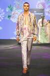 Shop_Mahima Mahajan_Purple Satin, Organza Aalan Printed Quilted Bomber Jacket _at_Aza_Fashions