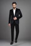 Shop_Arihant Rai Sinha_Black Velvet Plain Single Breasted Blazer _Online_at_Aza_Fashions