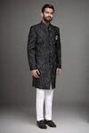 Arihant Rai Sinha_Wine Velvet Applique Sherwani And Art Silk Pant _at_Aza_Fashions
