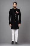 Arihant Rai Sinha_Black Suede Embroidery, Patchwork Geometric Pattern Sherwani And Art Silk Pant _Online_at_Aza_Fashions