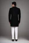 Shop_Arihant Rai Sinha_Black Suede Embroidery, Patchwork Geometric Pattern Sherwani And Art Silk Pant _at_Aza_Fashions