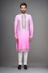 Shop_Arihant Rai Sinha_Pink Muslin Zari, Stones Ombre Zardozi Embroidered Kurta And Pant Set _Online_at_Aza_Fashions