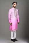 Arihant Rai Sinha_Pink Muslin Zari, Stones Ombre Zardozi Embroidered Kurta And Pant Set _at_Aza_Fashions