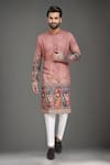 Buy_Arihant Rai Sinha_Brown Brocade, Silk Embroidery Printed Kurta And Art Pant Set _at_Aza_Fashions