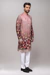 Shop_Arihant Rai Sinha_Pink Brocade, Silk Digital Print Floral And Avian Kurta Set _Online_at_Aza_Fashions