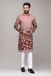 Arihant Rai Sinha_Pink Brocade, Silk Digital Print Floral And Avian Kurta Set _at_Aza_Fashions