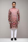 Buy_Arihant Rai Sinha_Pink Brocade, Silk Digital Print Floral And Avian Kurta Set 