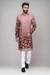 Buy_Arihant Rai Sinha_Pink Brocade, Silk Digital Print Floral And Avian Kurta Set _at_Aza_Fashions