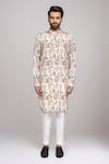 Shop_Arihant Rai Sinha_Cream Brocade, Silk Floral Printed Kurta And Pant Set _Online_at_Aza_Fashions