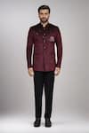 Arihant Rai Sinha_Maroon Velvet Sequins, Brooches Work Bandhgala And Terry Rayon Pant _at_Aza_Fashions