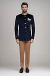 Arihant Rai Sinha_Navy Velvet Embroidery Bandhgala With Pant _Online_at_Aza_Fashions