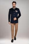 Shop_Arihant Rai Sinha_Navy Velvet Embroidery Bandhgala With Pant _Online_at_Aza_Fashions