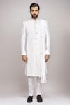 Shop Arihant Rai Sinha White Cotton, Silk Stones, Beads Cutdana Work Sherwani Set With Dupatta Online at Aza Fashions Shop_Arihant Rai Sinha_White Cotton, Silk Stones, Beads Cutdana Work Sherwani Set With Dupatta _Online_at_Aza_Fashions