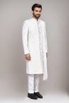 Arihant Rai Sinha White Cotton, Silk Stones, Beads Cutdana Work Sherwani Set With Dupatta at Aza Fashions Arihant Rai Sinha_White Cotton, Silk Stones, Beads Cutdana Work Sherwani Set With Dupatta _at_Aza_Fashions