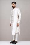 Arihant Rai Sinha_Cream Jacquard Beads, Embroidery, Cut Work Cutdana Sherwani Set _Online_at_Aza_Fashions