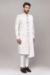 Buy_Arihant Rai Sinha_Cream Jacquard Beads, Embroidery, Cut Work Cutdana Sherwani Set _Online_at_Aza_Fashions