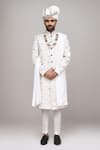 Shop_Arihant Rai Sinha_Cream Jacquard Beads, Embroidery, Cut Work Cutdana Sherwani Set _Online_at_Aza_Fashions