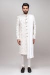 Arihant Rai Sinha_Cream Jacquard Beads, Embroidery, Cut Work Cutdana Sherwani Set _at_Aza_Fashions