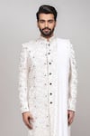 Buy_Arihant Rai Sinha_Cream Jacquard Beads, Embroidery, Cut Work Cutdana Sherwani Set 