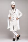 Buy_Arihant Rai Sinha_Cream Jacquard Beads, Embroidery, Cut Work Cutdana Sherwani Set _at_Aza_Fashions