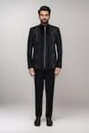 Arihant Rai Sinha_Black Knit Embroidery, Piping Pipe Work Bandhgala And Pant Set _Online_at_Aza_Fashions
