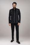 Shop_Arihant Rai Sinha_Black Knit Embroidery, Piping Pipe Work Bandhgala And Pant Set _Online_at_Aza_Fashions