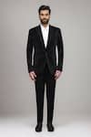 Shop_Arihant Rai Sinha_Black Velvet, Satin, Silk 3d Suit With Shirt And Terry Rayon Pant _Online_at_Aza_Fashions