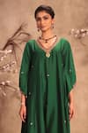 Label Niti Bothra_Green Silk Gota Patti, Embroidery V-neck Kaftan And Pant Set _Online_at_Aza_Fashions