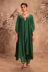 Buy_Label Niti Bothra_Green Silk Gota Patti, Embroidery V-neck Kaftan And Pant Set _at_Aza_Fashions