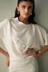 Buy_Febo6_Off White Silk Embroidery, Beads Round Neck Sicily Draped Blouse _Online_at_Aza_Fashions