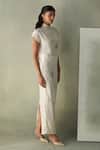 Buy_Febo6_Off White Silk Embroidery, Beads Round Neck Sicily Draped Blouse 