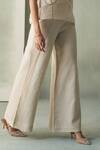 Shop Febo6 Beige Linen Desert Wide Leg Trouser Online at Aza Fashions Shop_Febo6_Beige Linen Desert Wide Leg Trouser _Online_at_Aza_Fashions