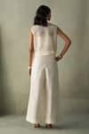 Febo6_Off White Silk Applique, Sequins, Metallic Thread, Foliage Poppies Trouser _Online_at_Aza_Fashions